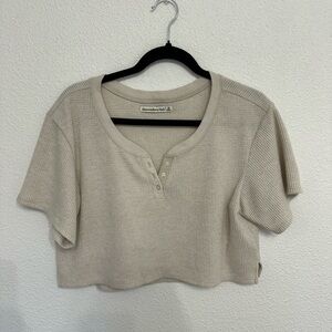 Abercrombie waffle knit Cream Buttoned Crop Top oversized